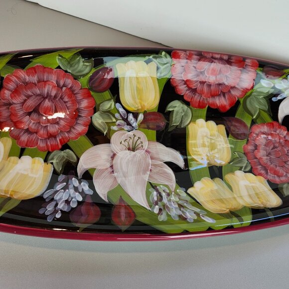Stunning Lesal Studio Hand-Painted Floral Serving Platter - Picture 3 of 8